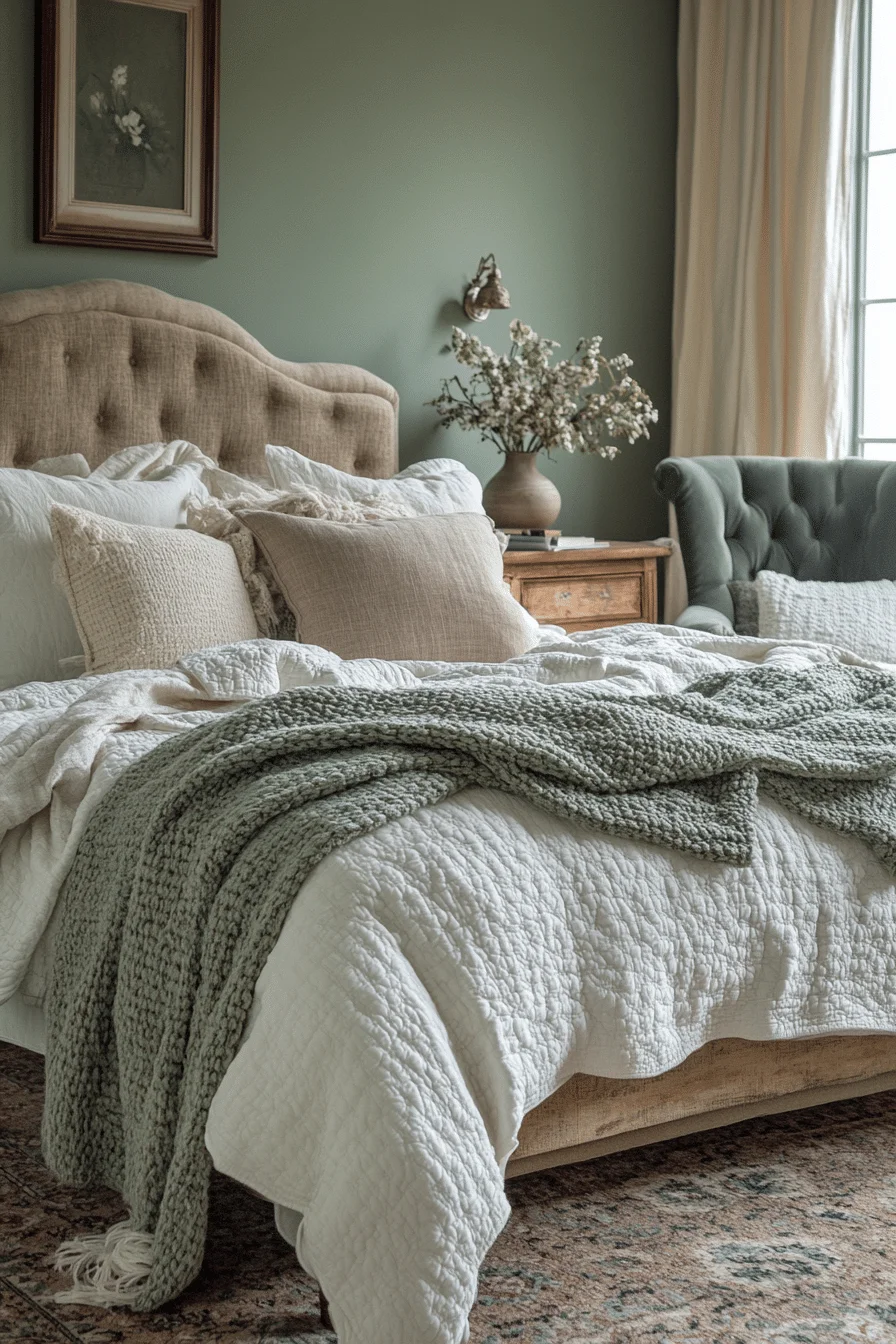 Cozy Sage Green Farmhouse Bedroom