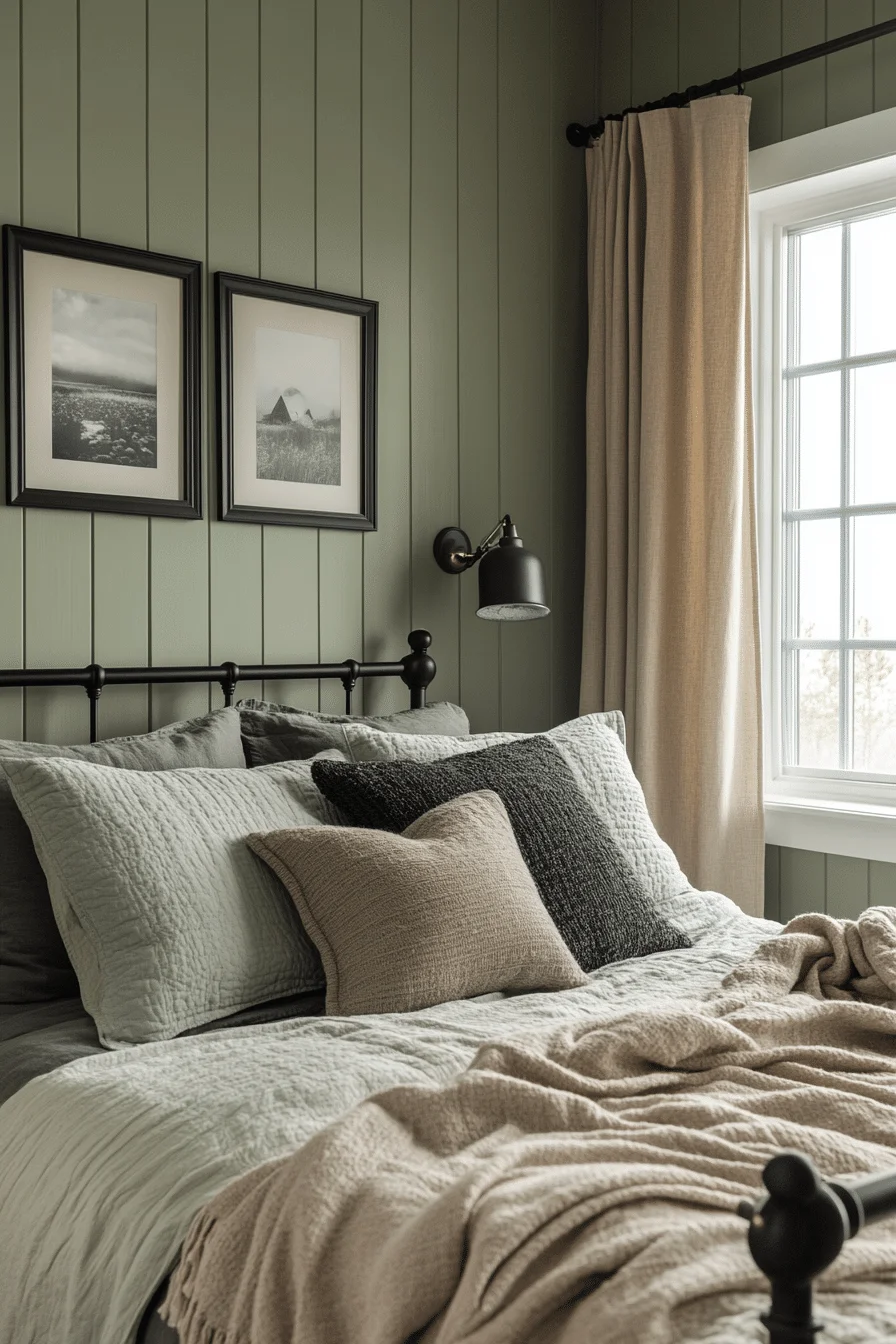 Sleek Sage Green Farmhouse Bedroom
