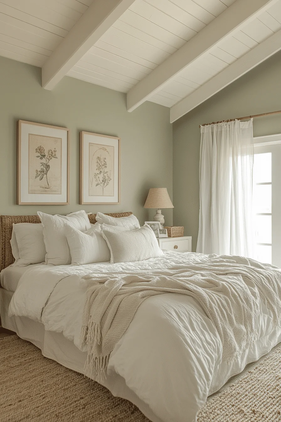 Refreshing Sage Green Farmhouse Bedroom