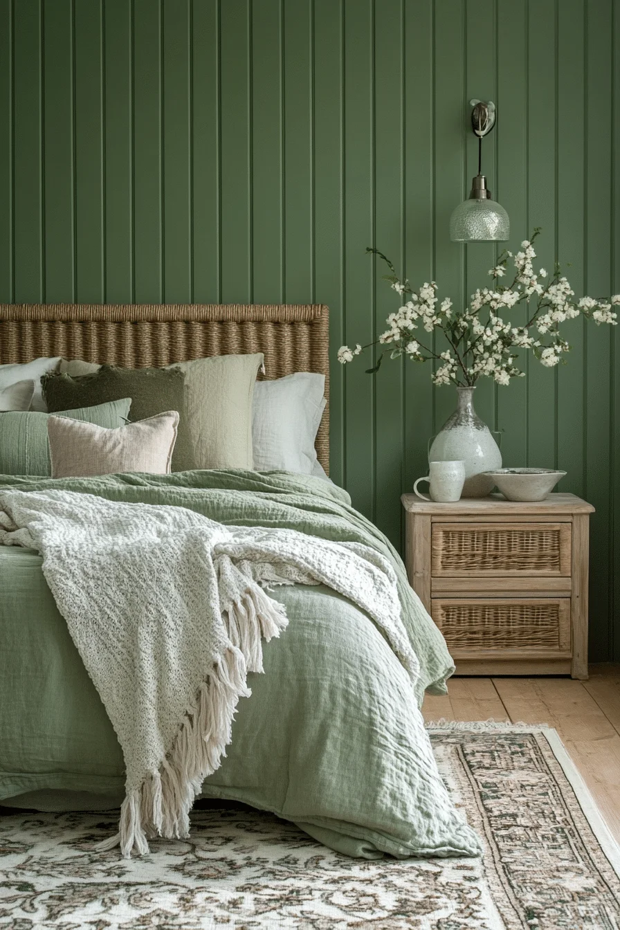 Tranquil Sage Green Farmhouse Bedroom