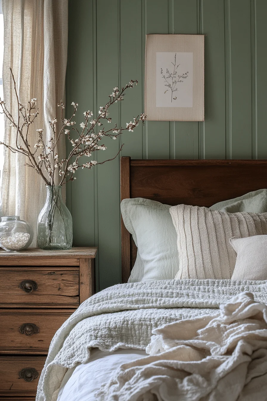 Organic Sage Green Farmhouse Bedroom