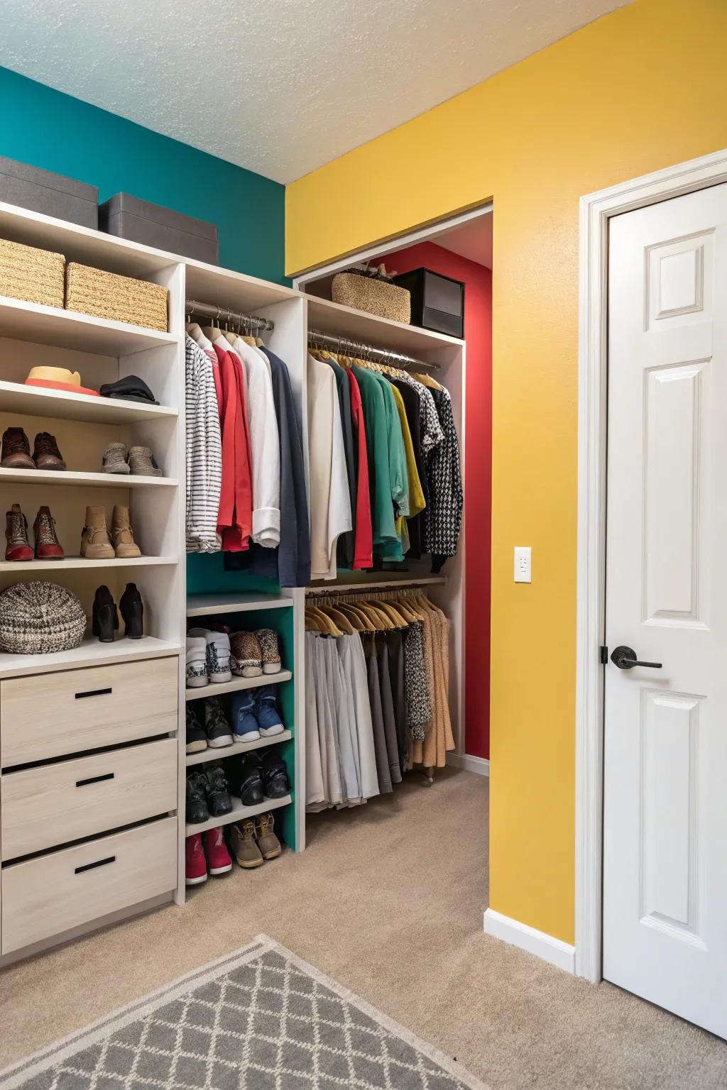 A splash of color enlivens your closet's atmosphere.