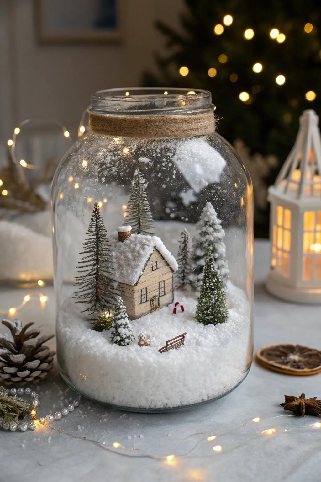 Miniature winter scene in a glass jar