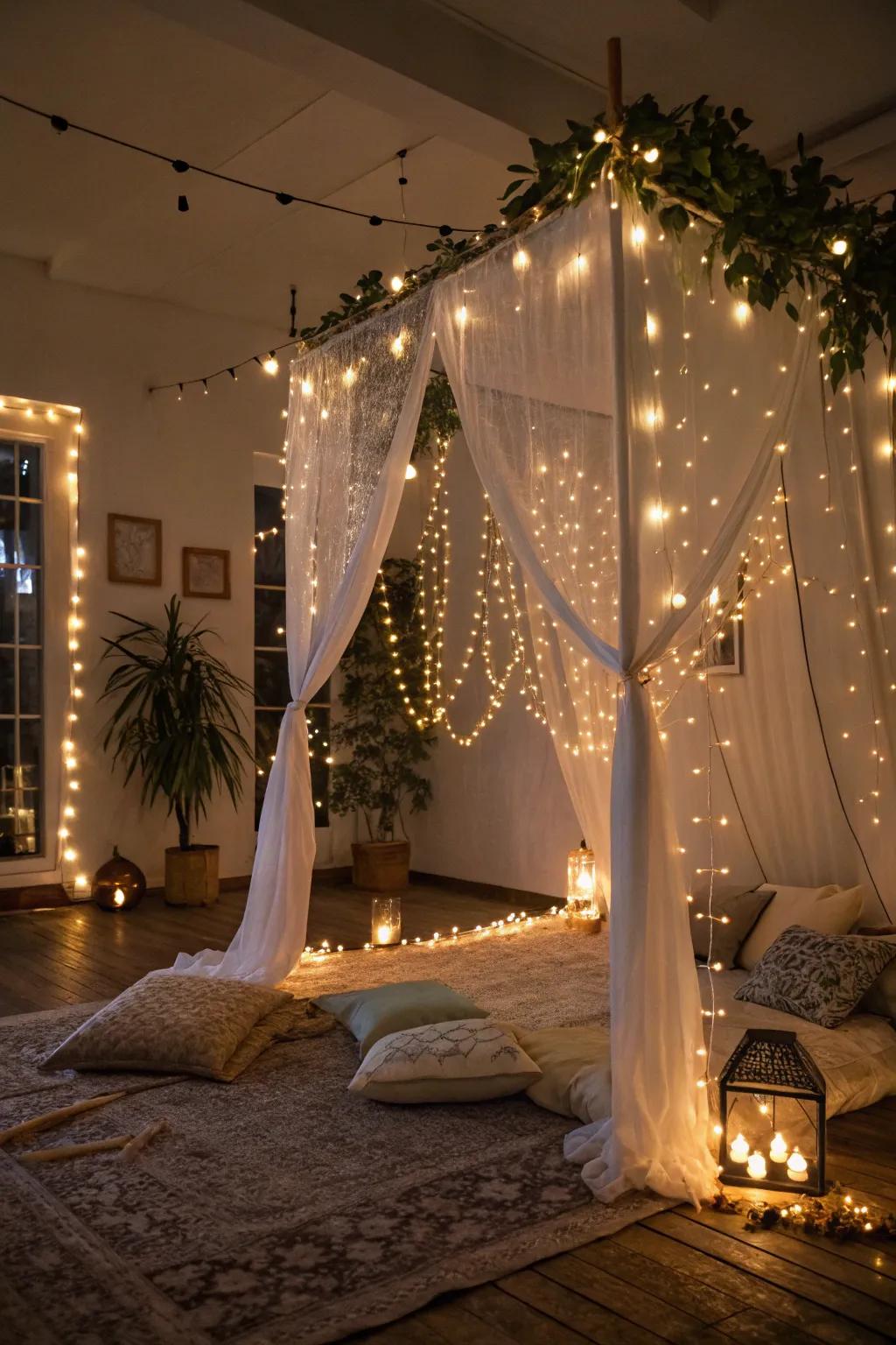Fairy lights creating a cozy winter ambiance