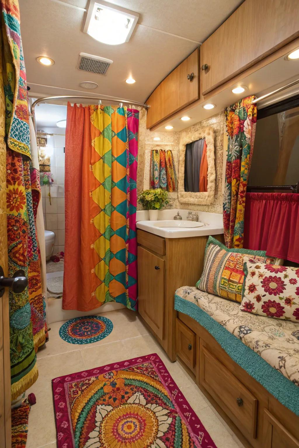 Textiles add color and personality to your RV bathroom.
