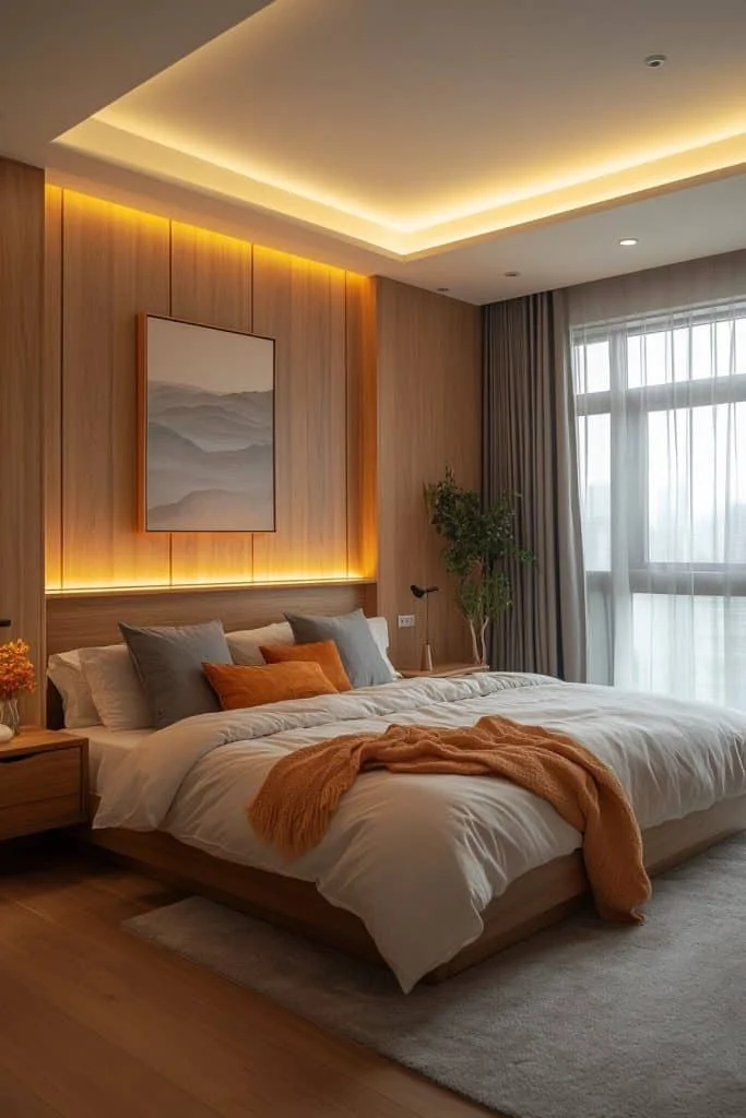 Soft Layered Lighting in Minimalist Bedroom
