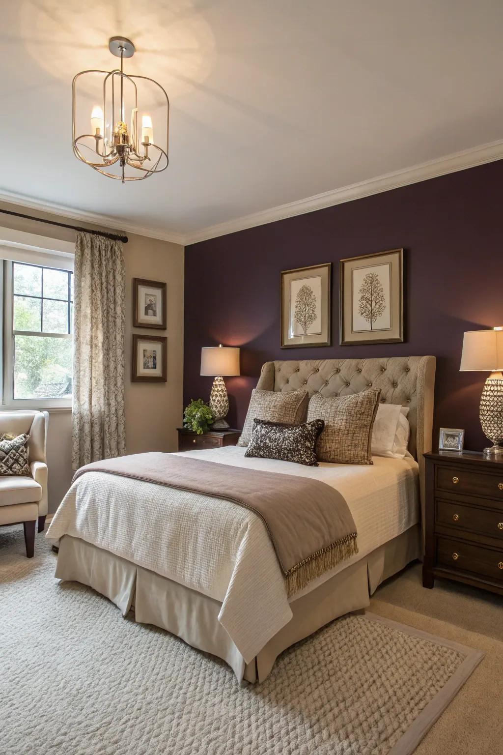 Rich aubergine creates a mysterious and elegant atmosphere.