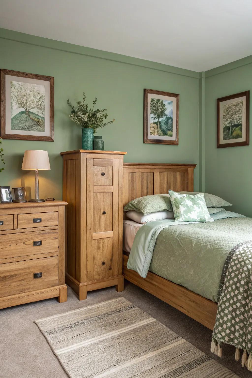 Natural greens paired with wood create a peaceful retreat.