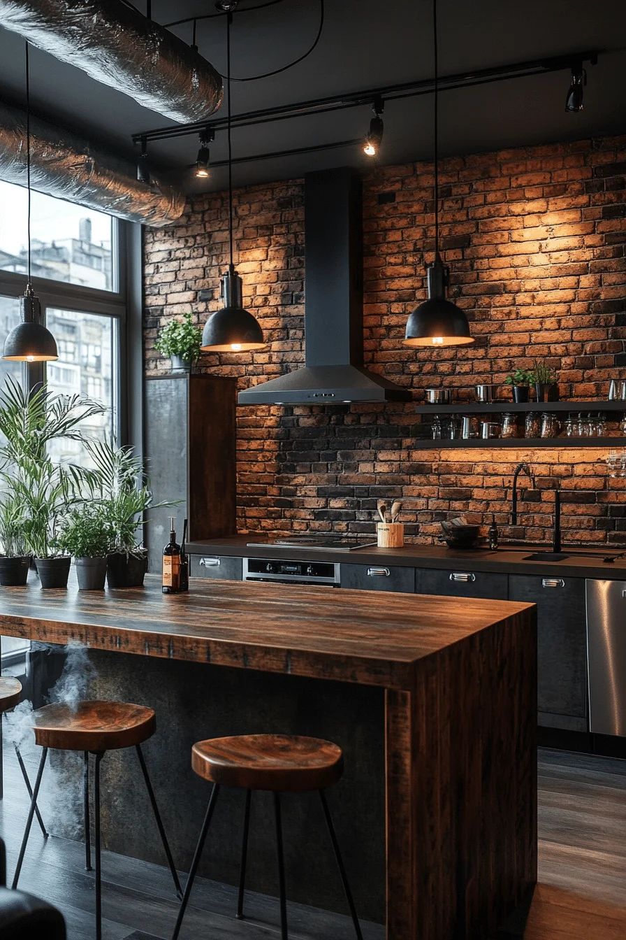 Kitchen with metal accents and wood textures