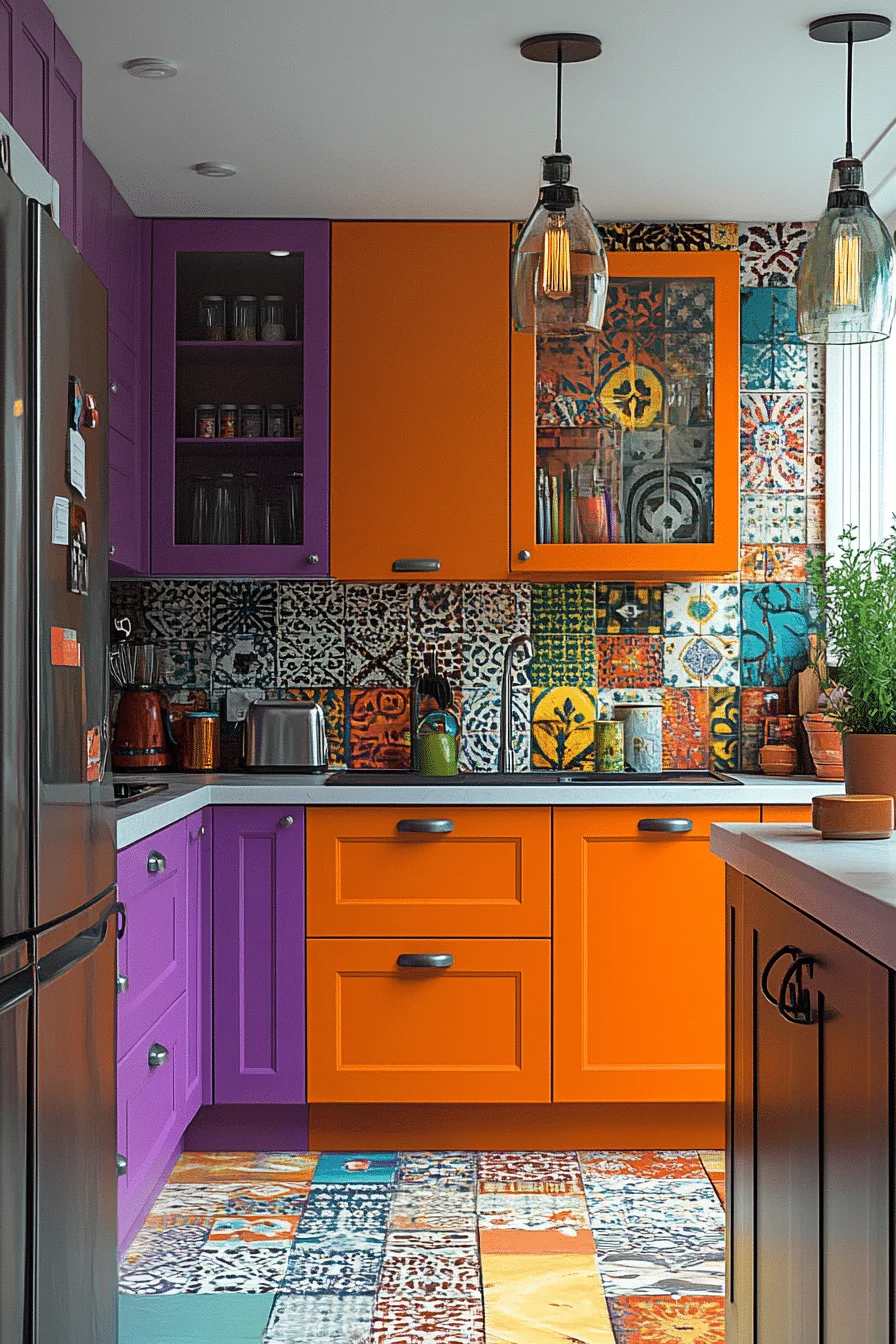 Kitchen with colorful cabinets and bright accessories