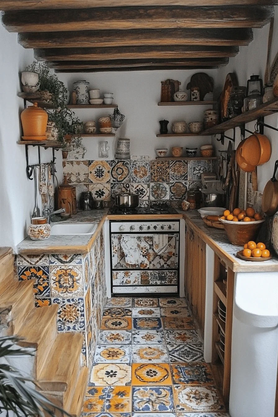 Kitchen with terracotta tones and wrought iron details
