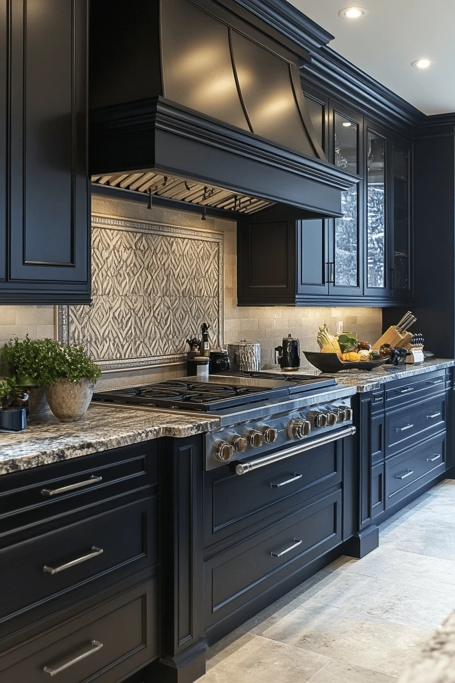 Kitchen painted in soft gray and green