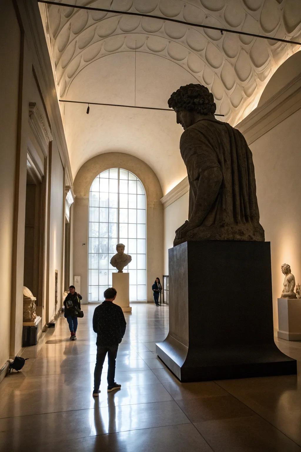 Room dominated by an oversized sculpture that overwhelms other decor.