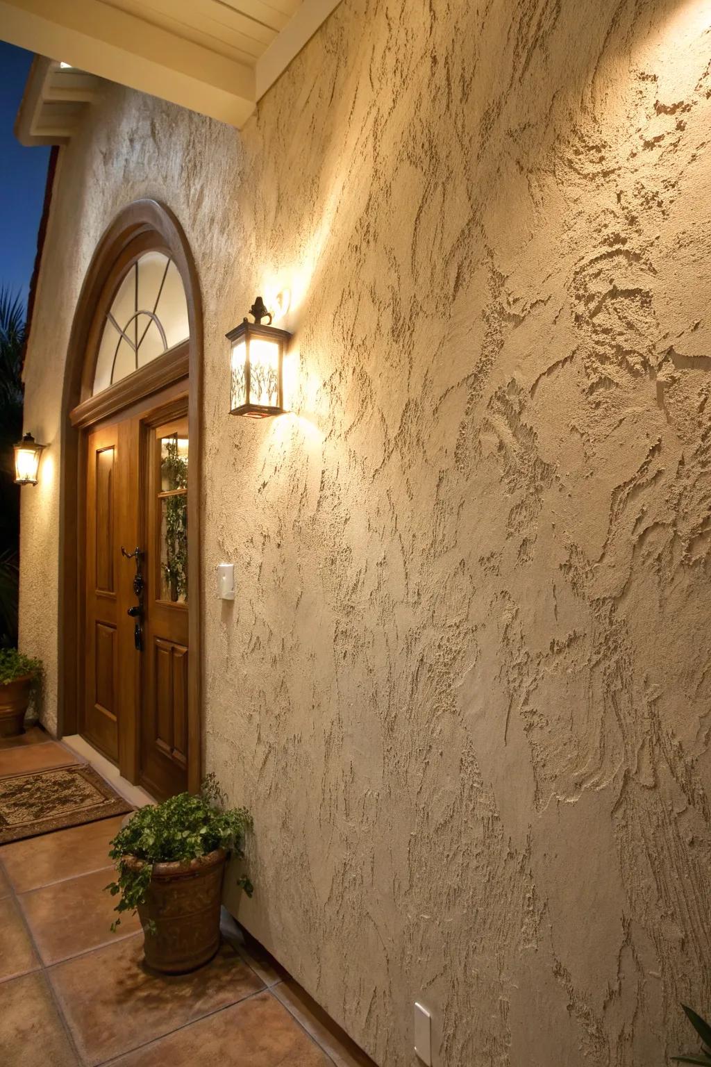 Textured paint adding rustic depth to an entryway.