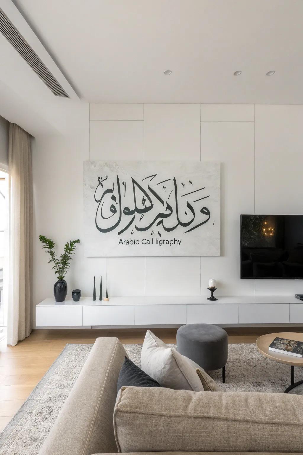 Minimalist calligraphy complements modern interiors with elegance.