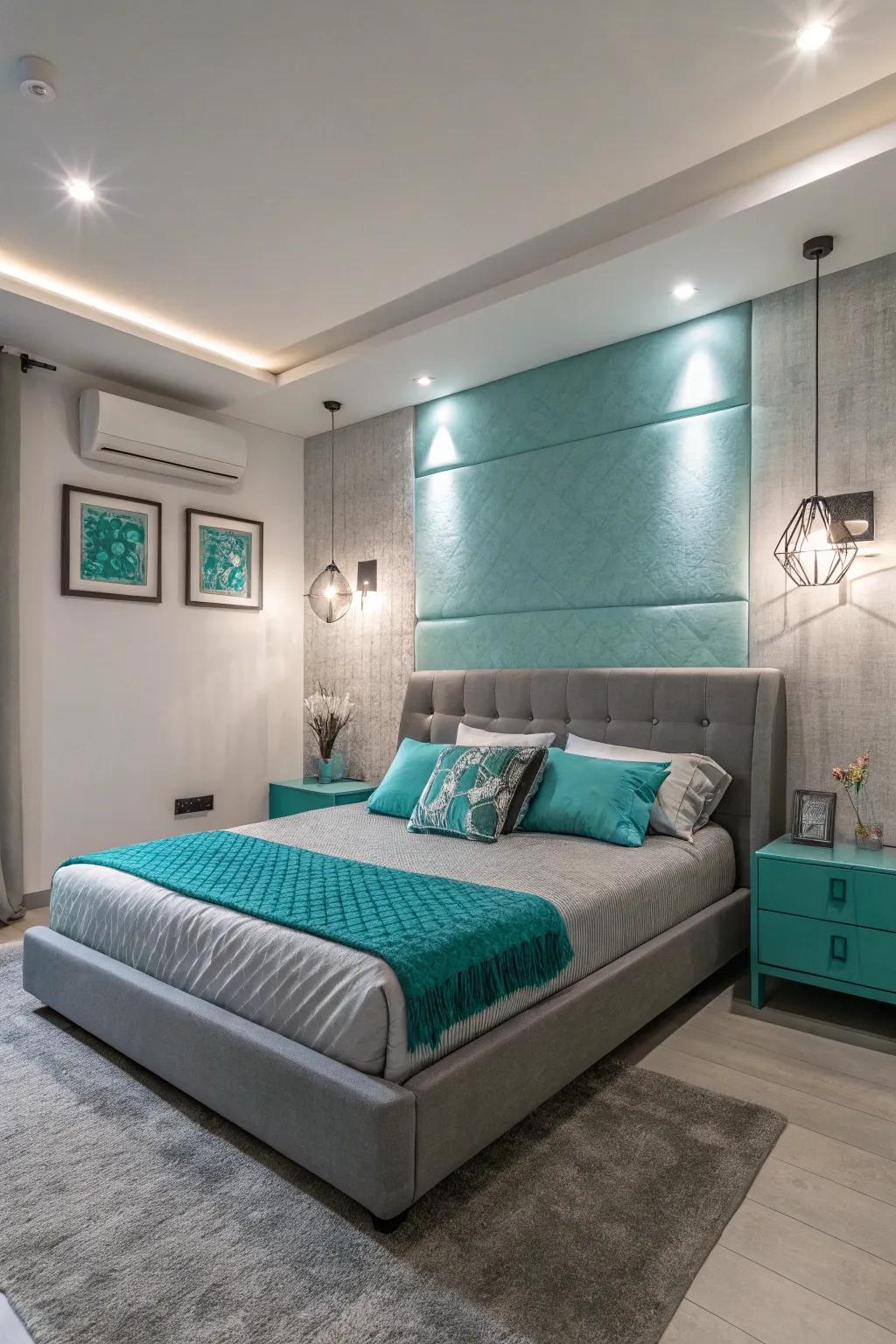 Modern lighting combining grey and turquoise