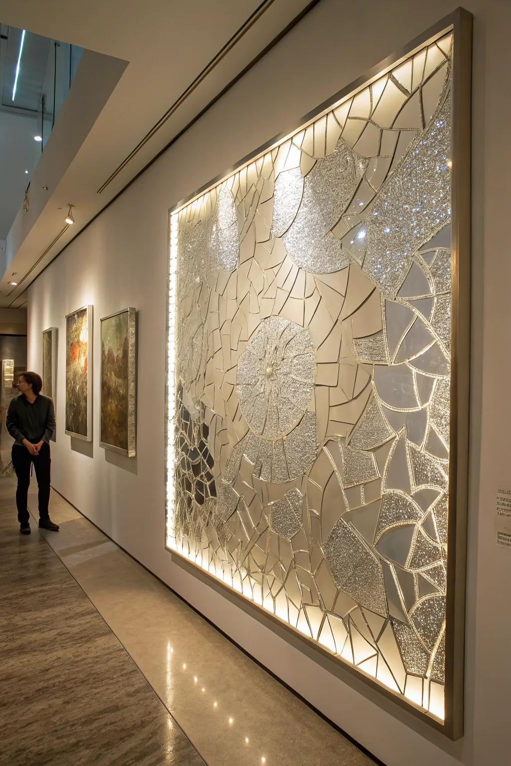 Wall art featuring embedded mirror shards for a sophisticated look.