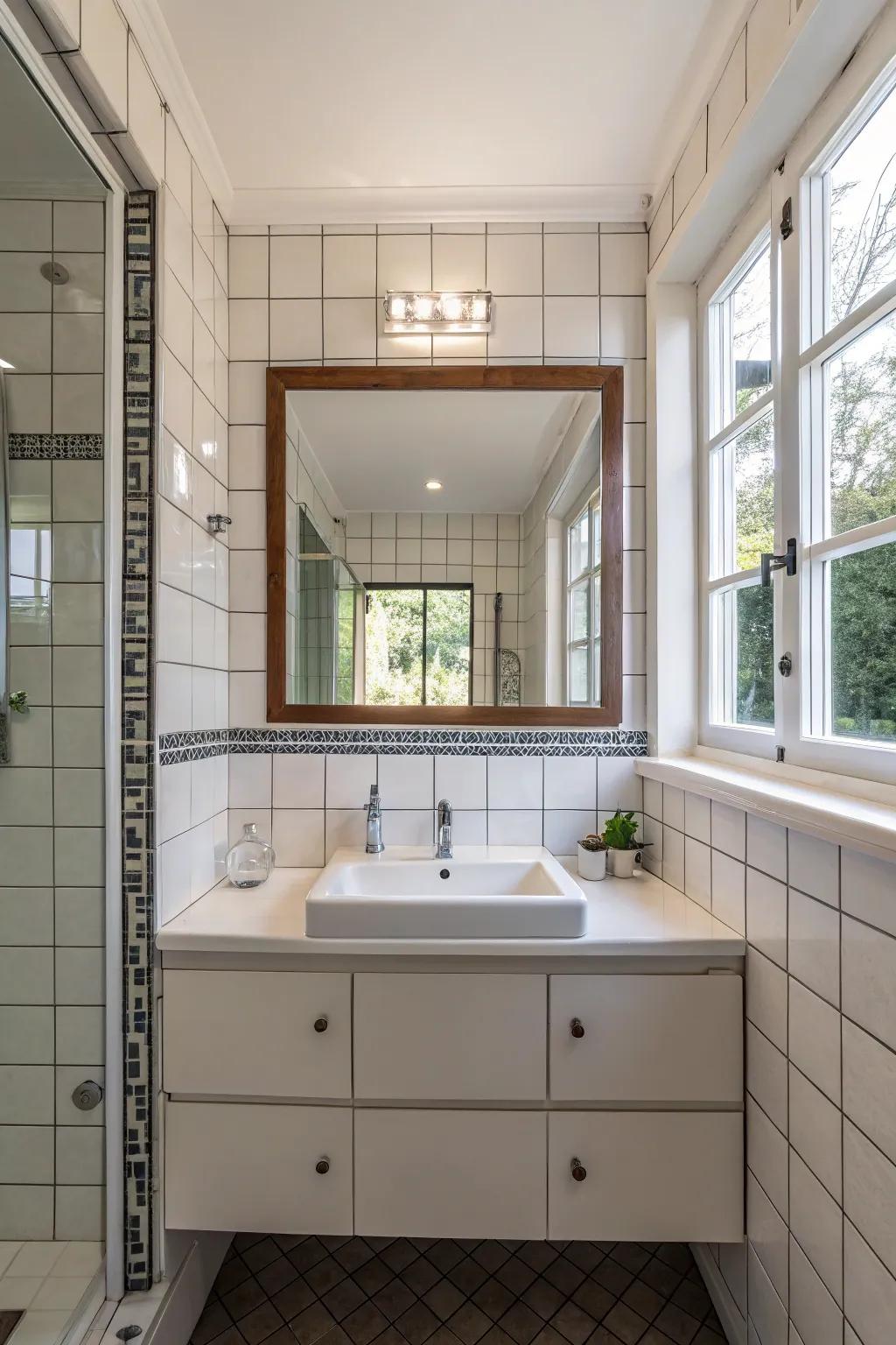 Mirrors enhancing light and spatial perception.