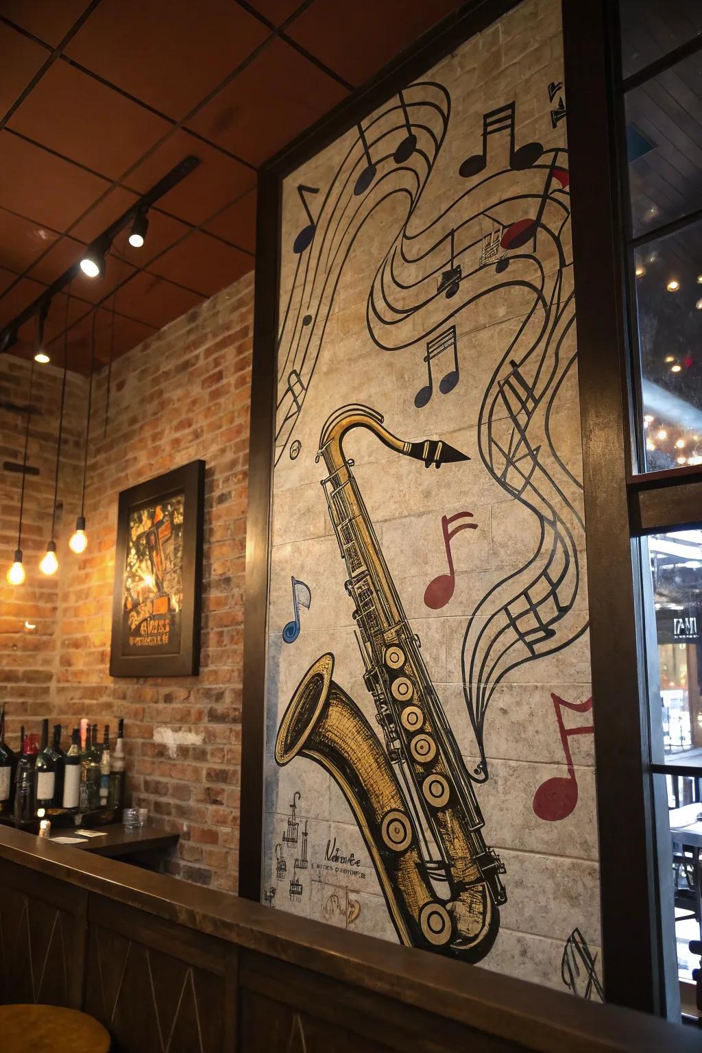 Music-inspired art infuses rhythm into your bar's decor.