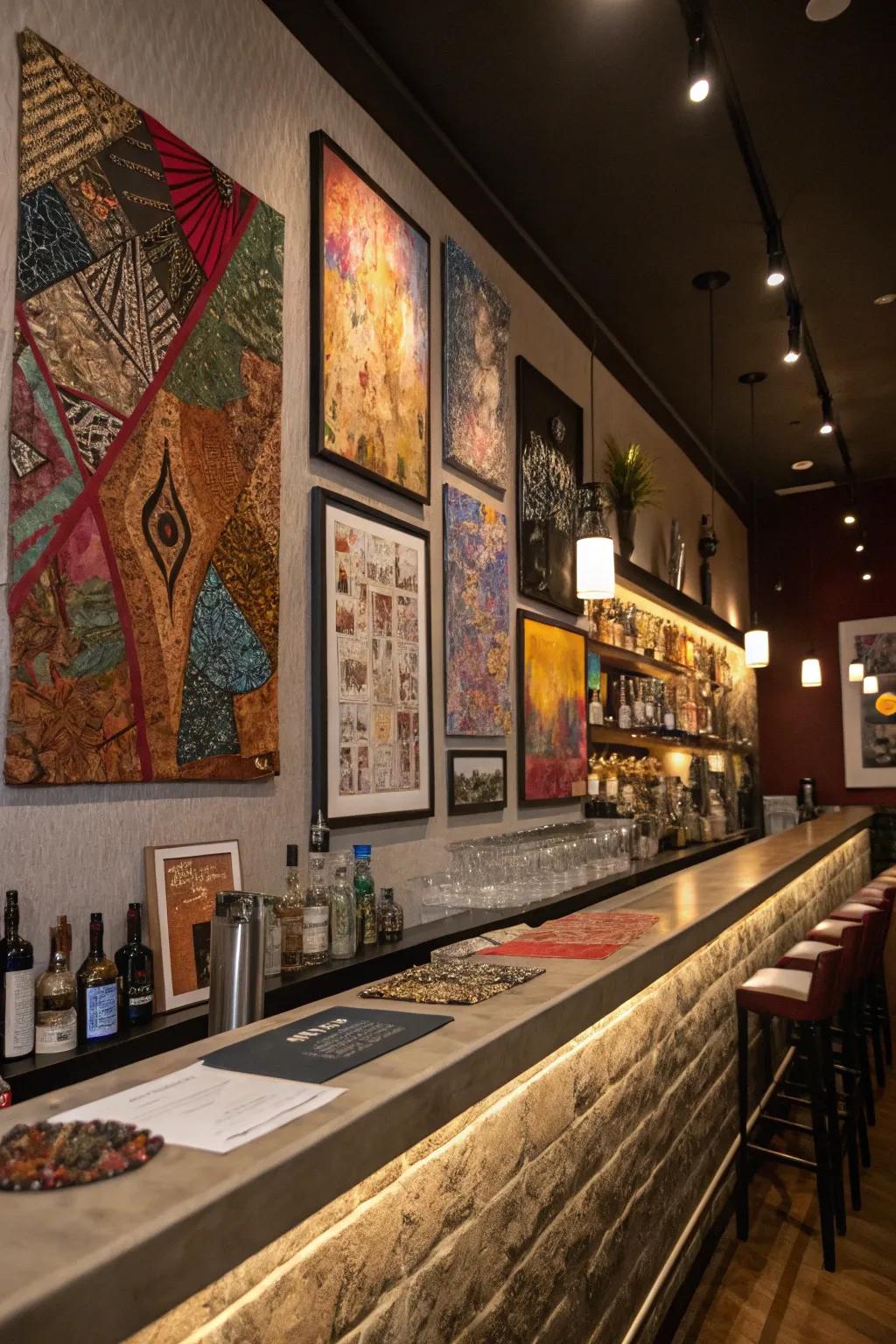 Mixed media art blends textures for a contemporary look.