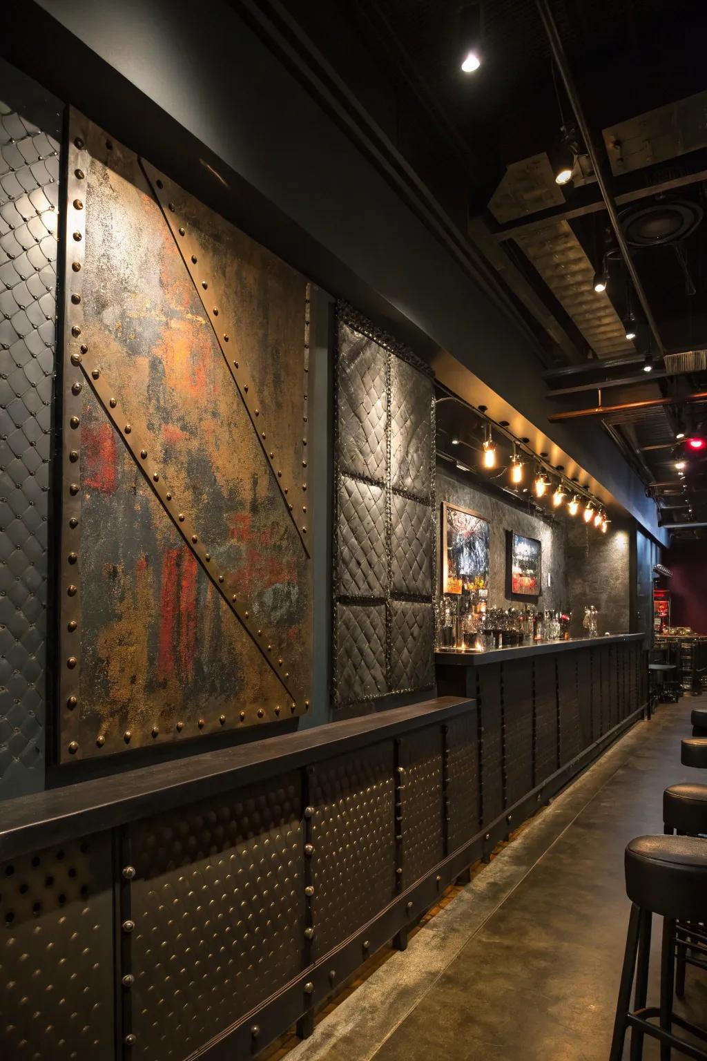 Industrial art adds a raw, edgy vibe to your bar.
