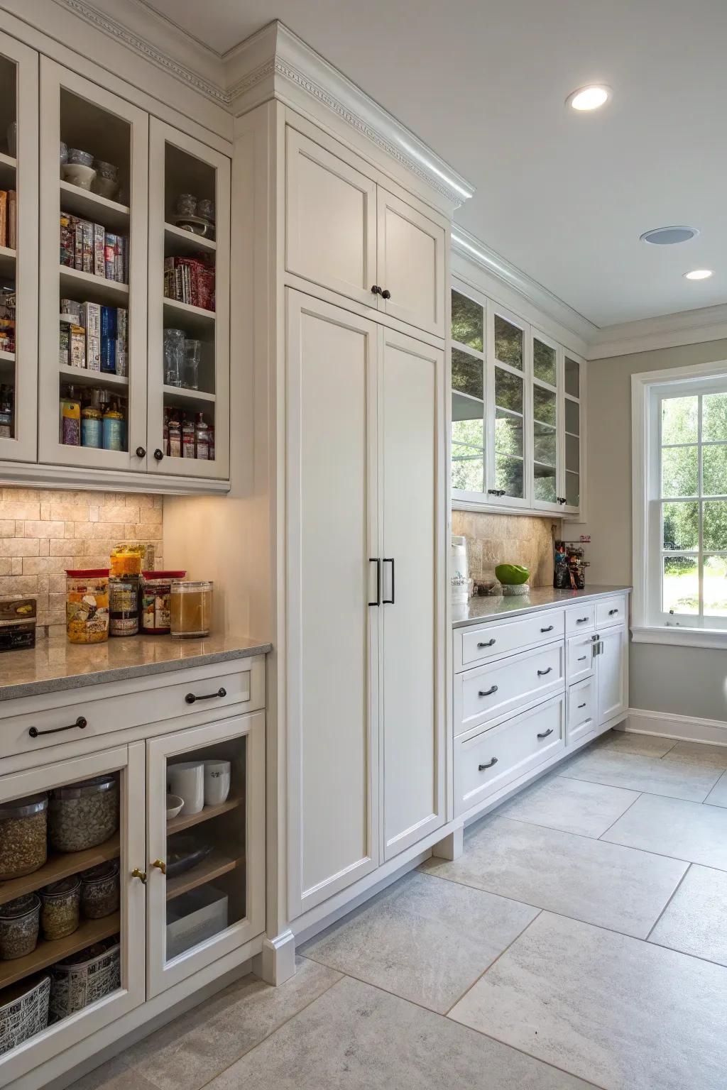 Tall cabinets maximize storage and add sleek style.