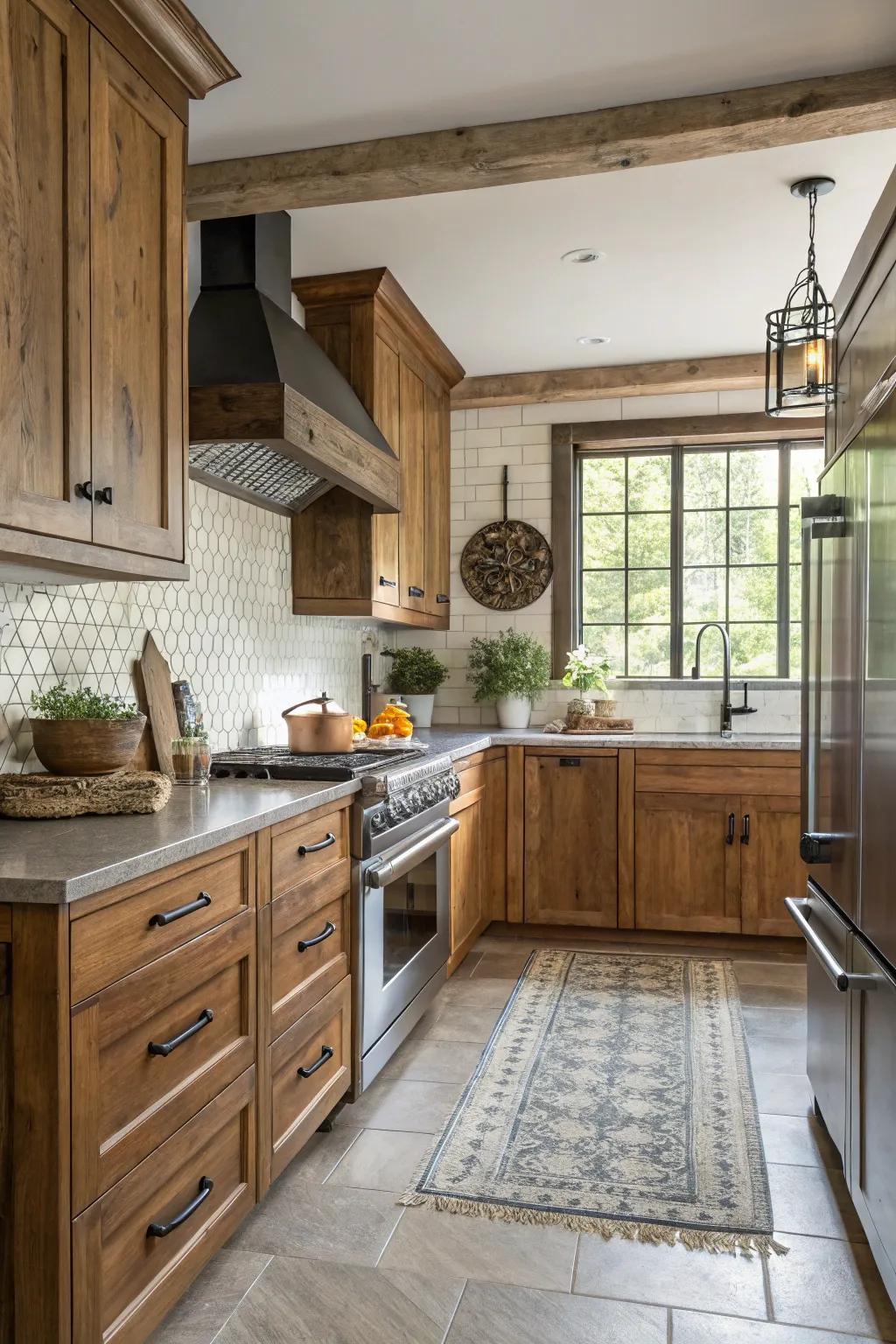 A harmonious mix of modern and traditional kitchen styles.