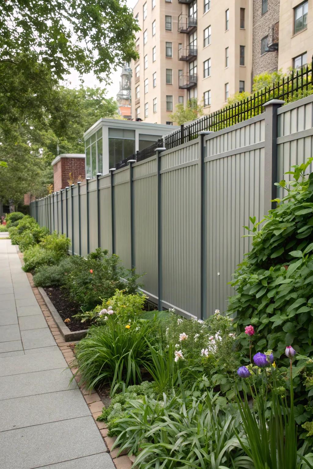 Modern metal panel fences offer a sleek and durable boundary solution.