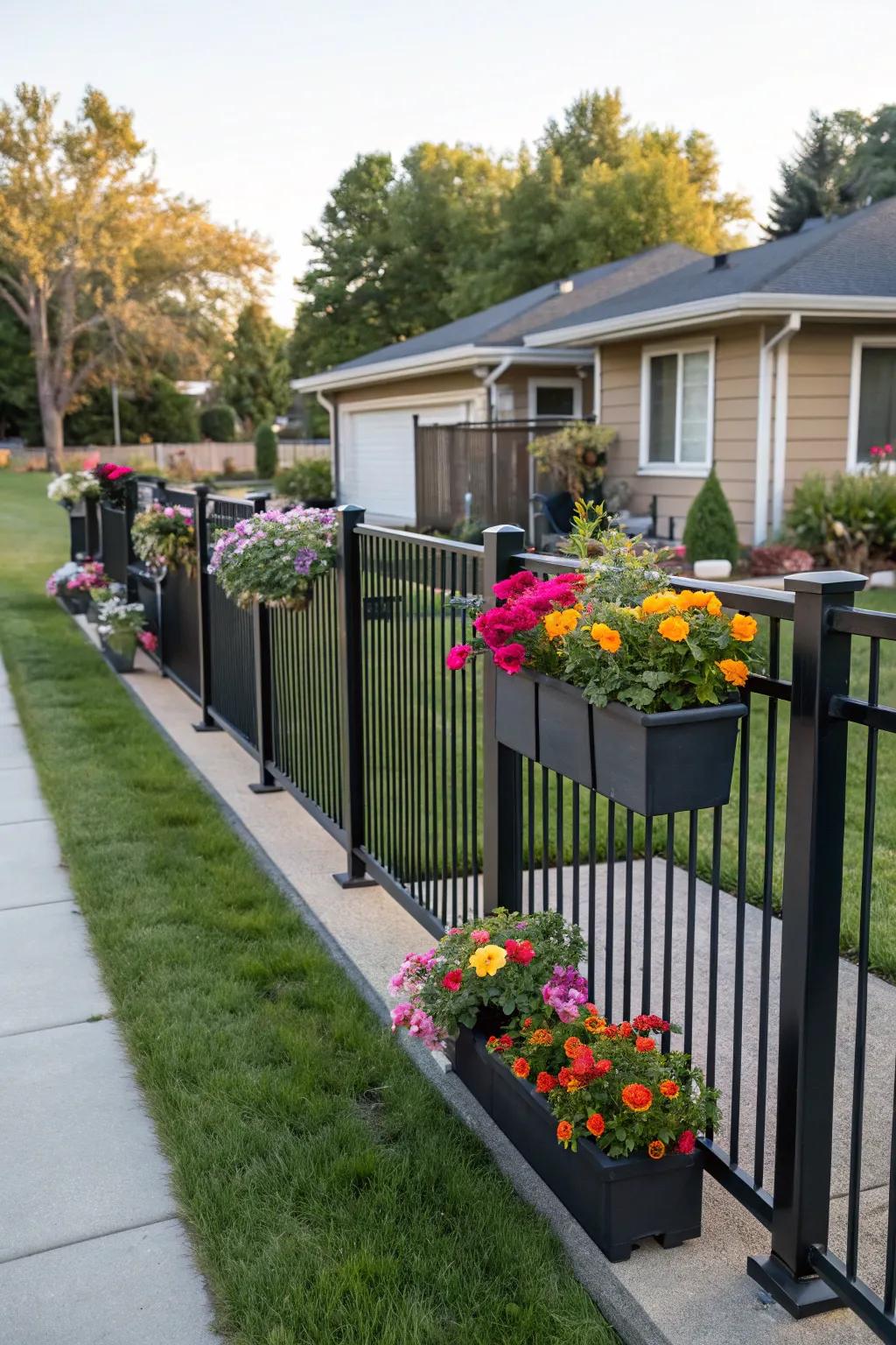 Fence-mounted planters add vibrant colors and life to your boundary.