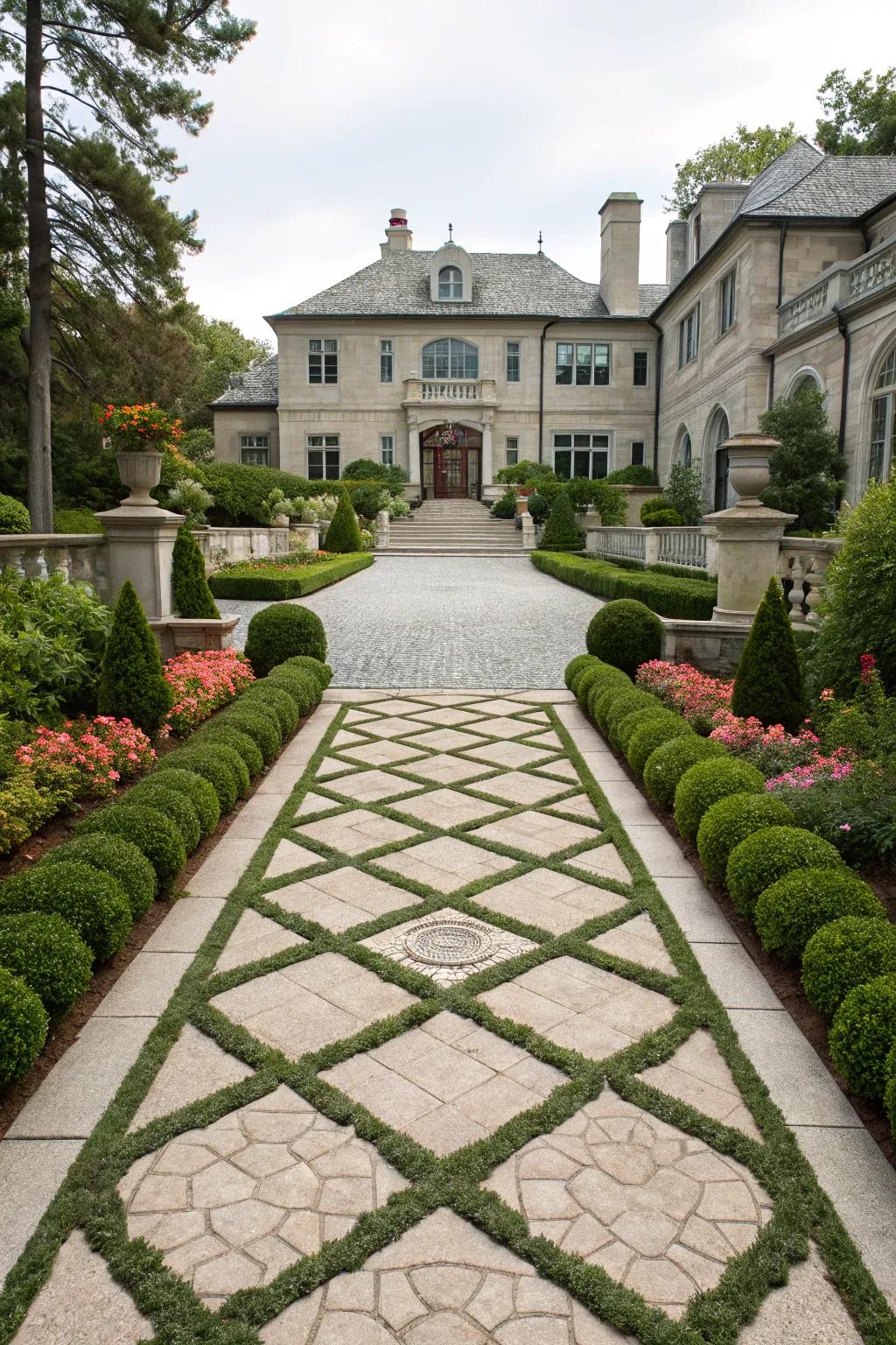 Symmetrical driveway layout creating a harmonious and polished look.