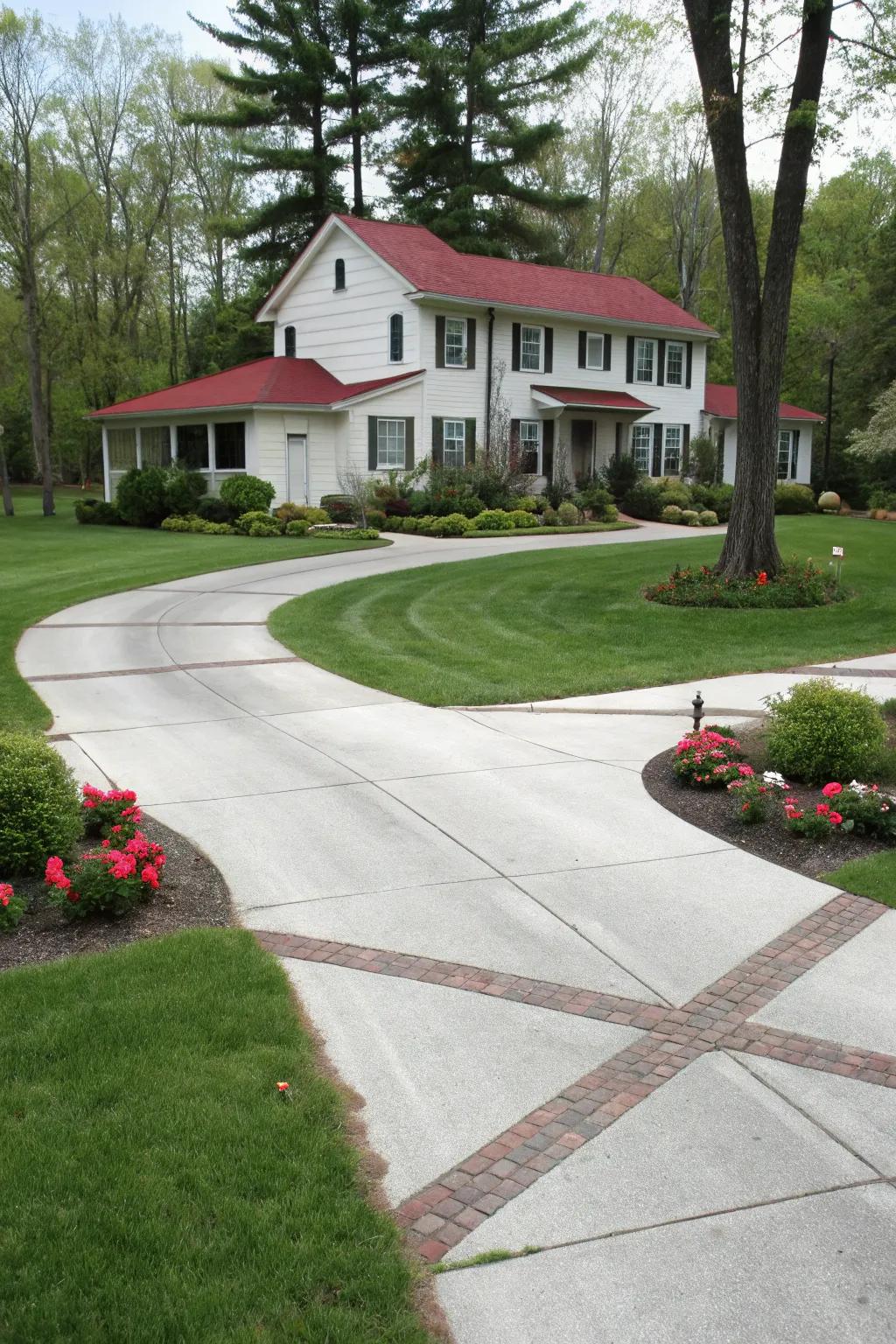 Crossover driveway featuring intersecting paths for versatile access.