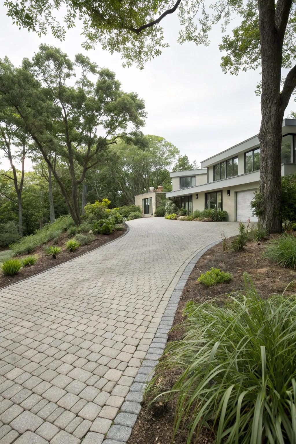 Eco-friendly permeable paving stones blending with natural surroundings.