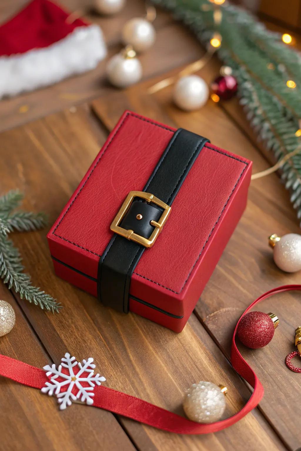 A traditional Santa belt design enhances the festive look of any gift box.