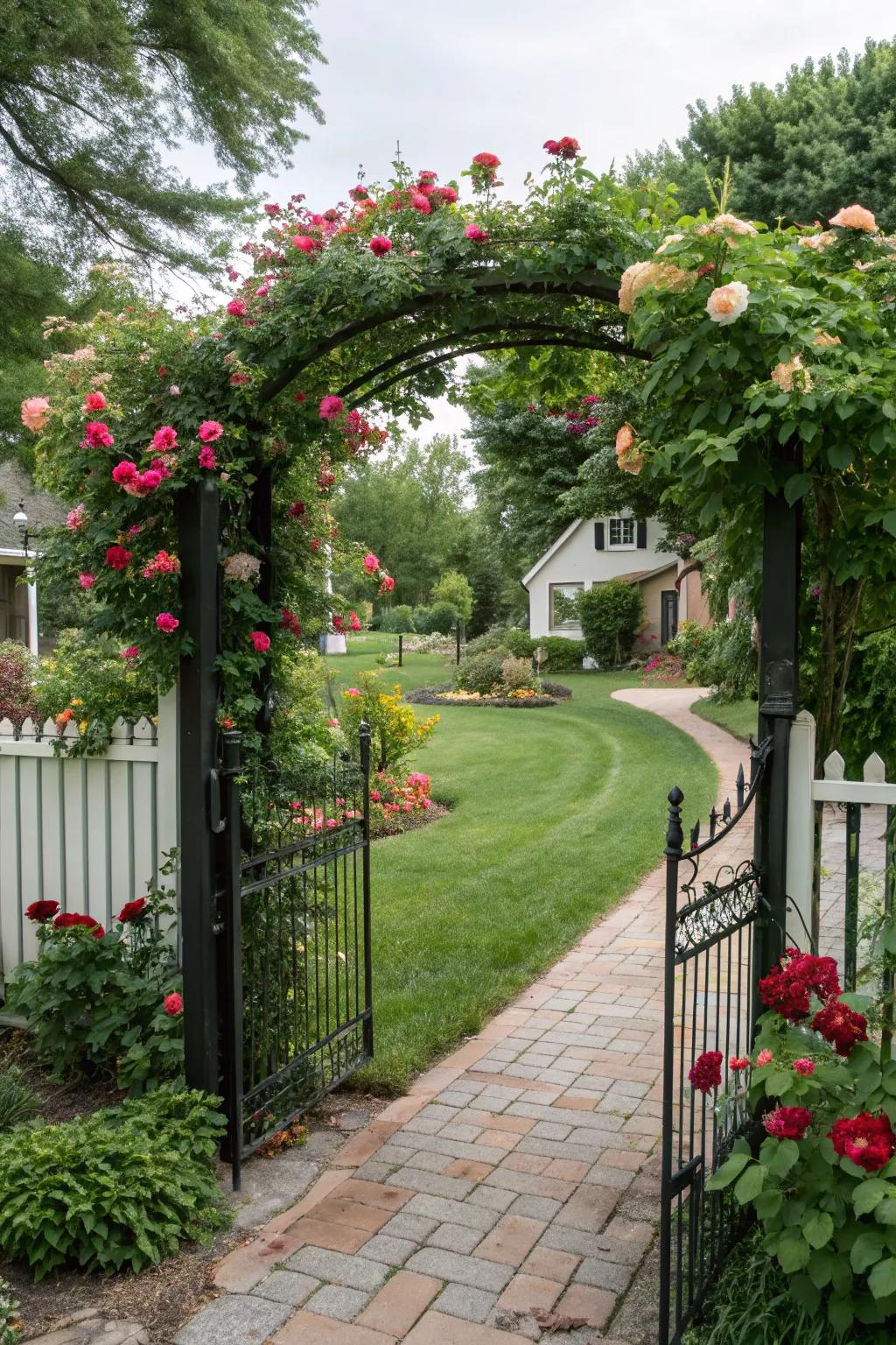 Gate transformed with lush floral arrangements