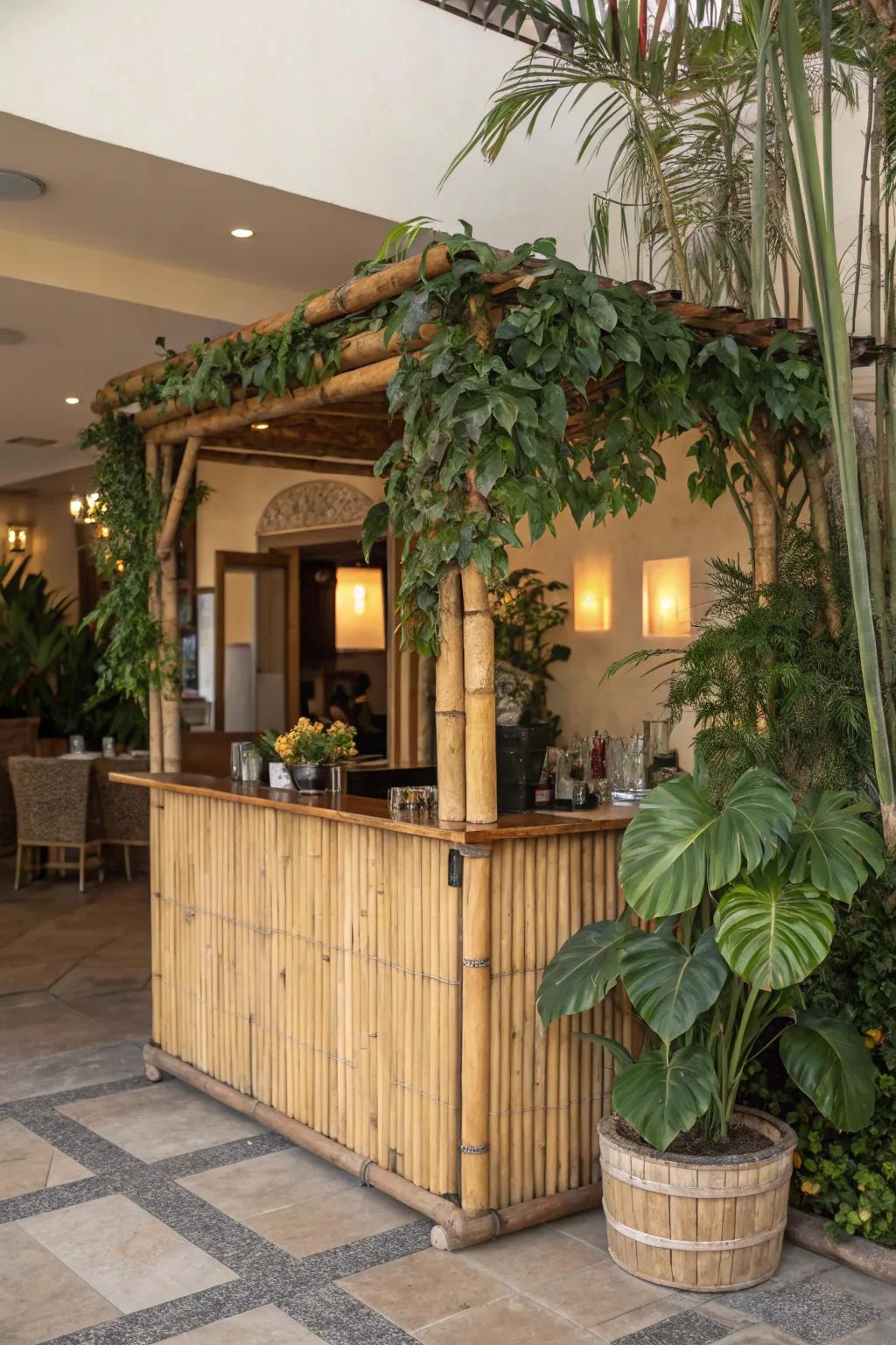 Eco-friendly materials create a stylish and sustainable reception station.