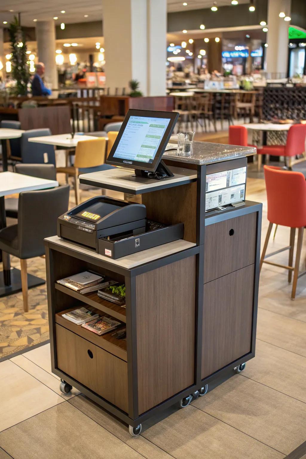 Multifunctional reception stations optimize space and usability.