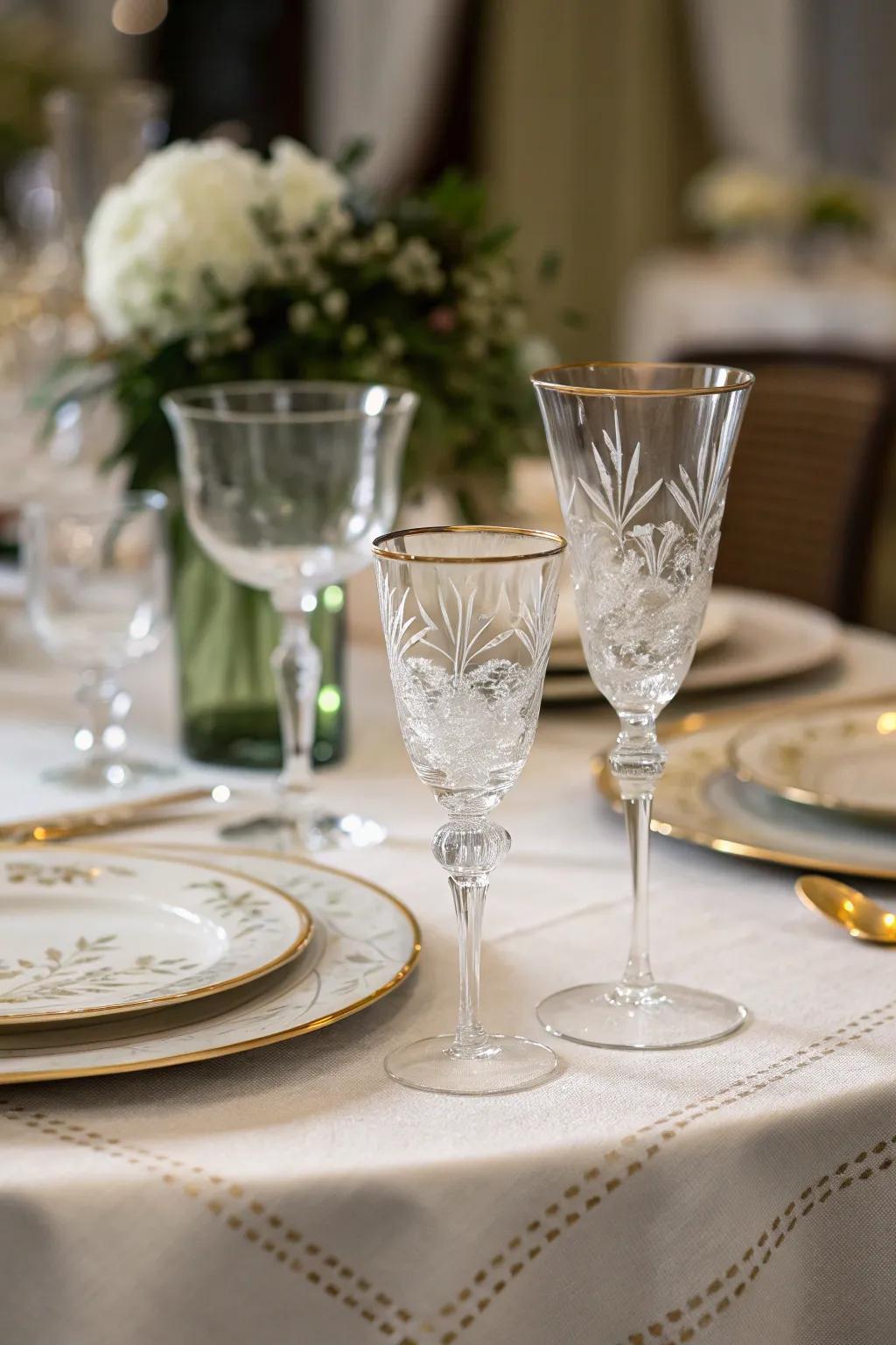 Sophisticated glassware adds elegance to the table.
