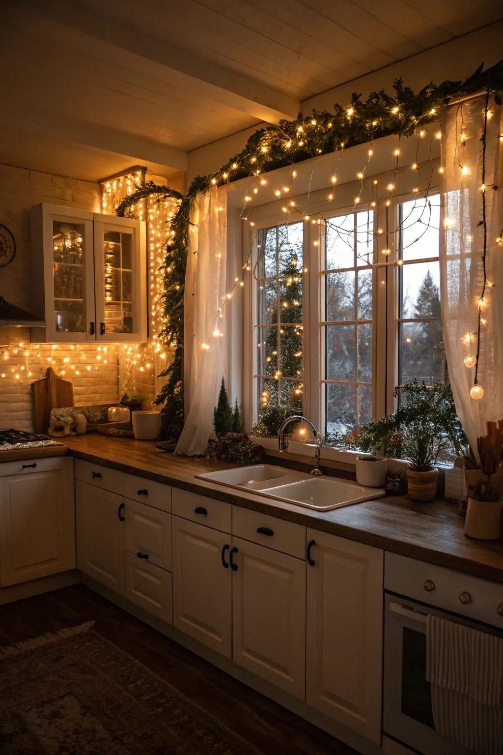 Fairy lights create a magical atmosphere in your kitchen.