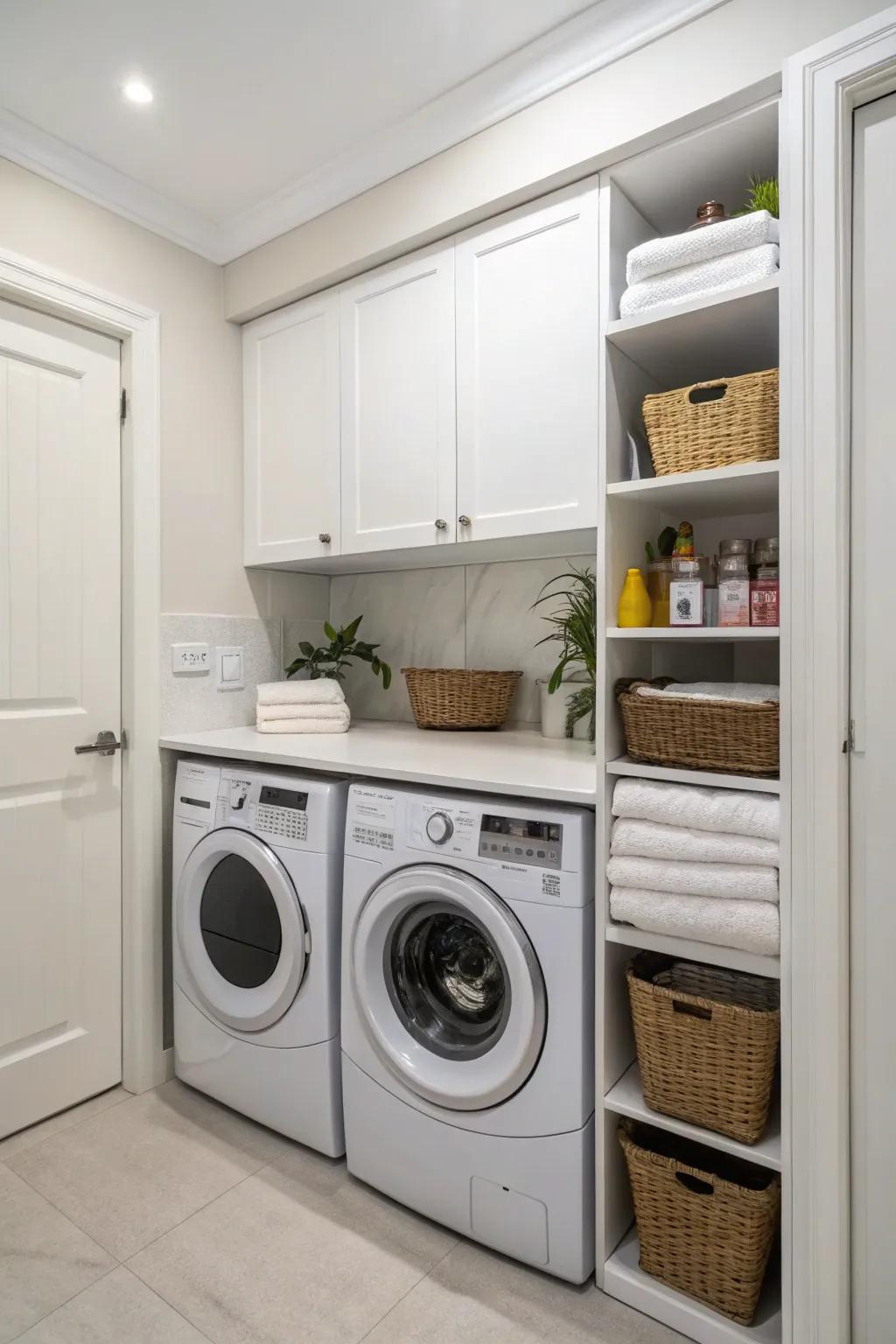Stylish and practical corner laundry setup