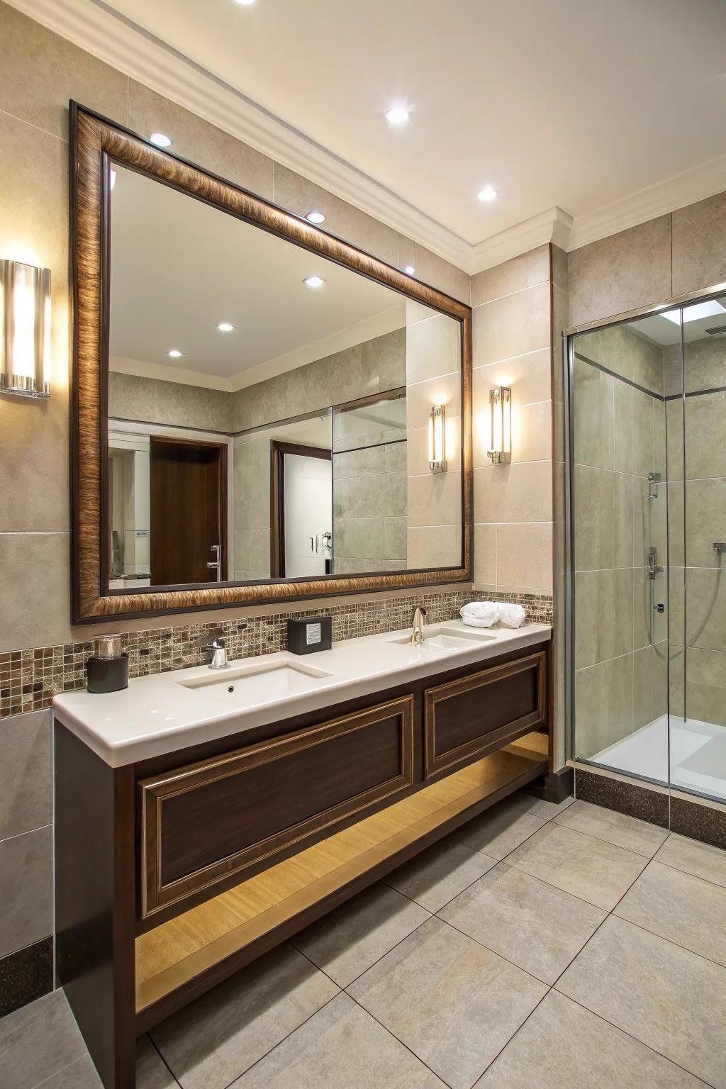 Mirrors in bathroom corners create an illusion of spaciousness