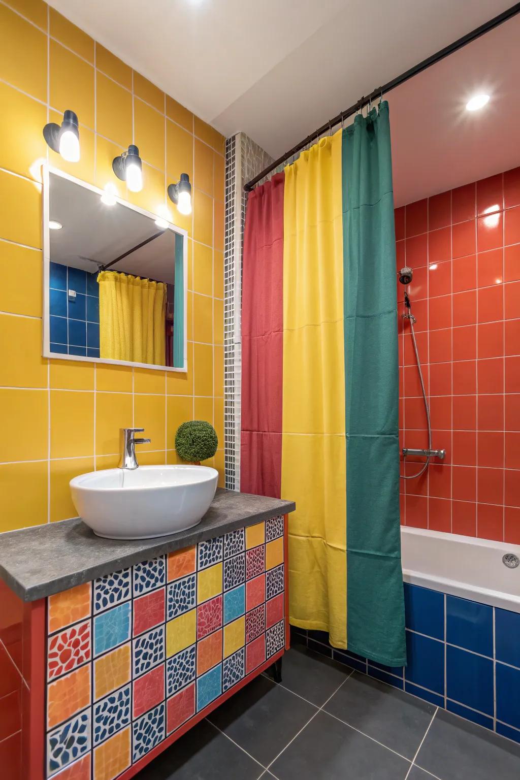 Bathroom corner with bold and creative color use