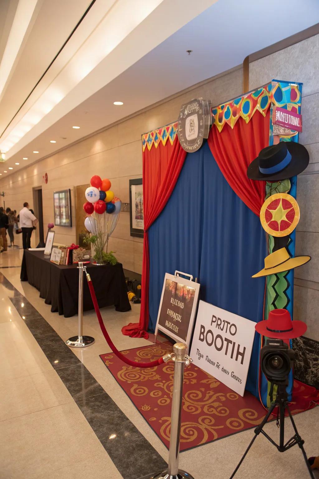 A lively photo booth corner creates lasting memories.