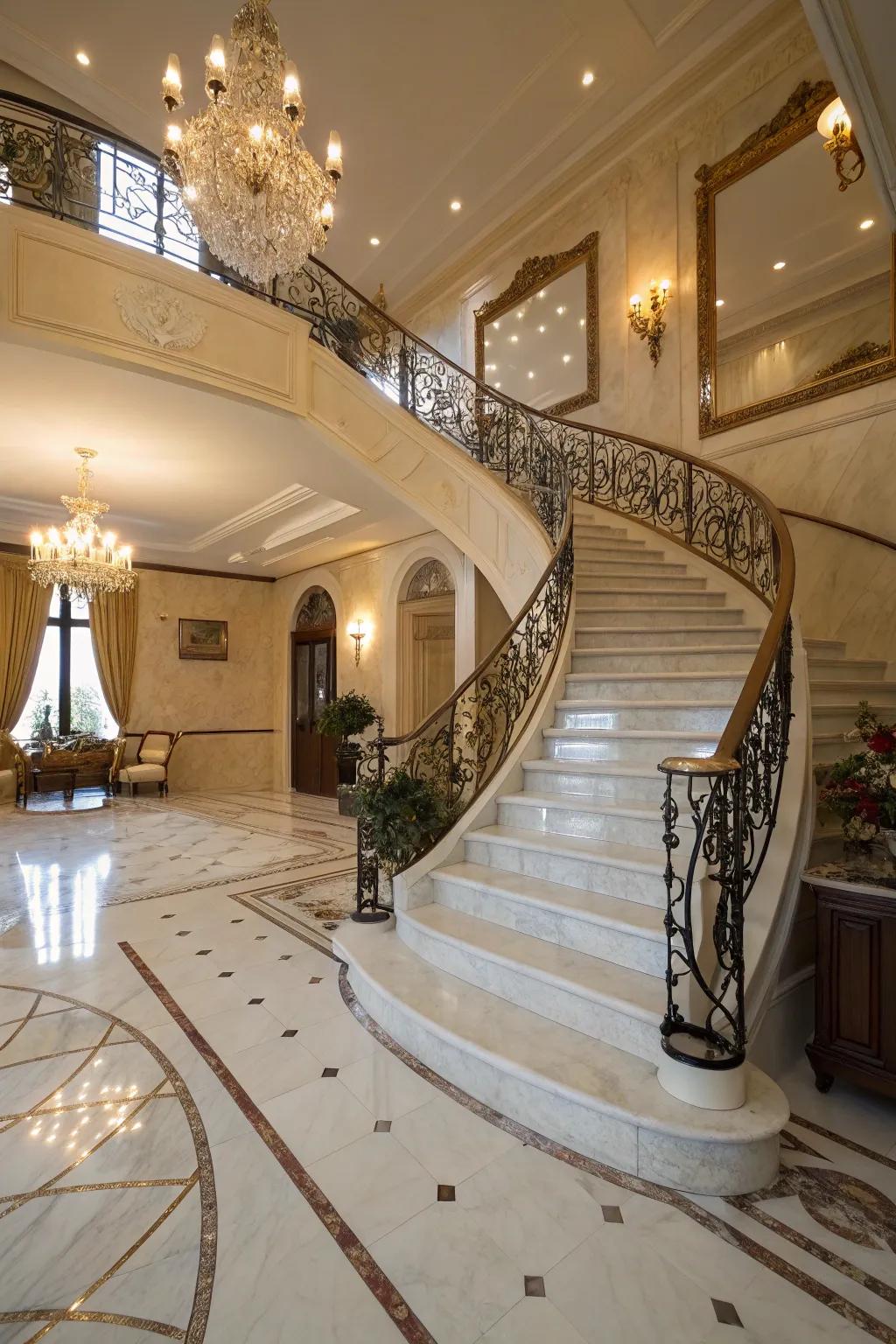 Luxurious marble staircases for a grand look.