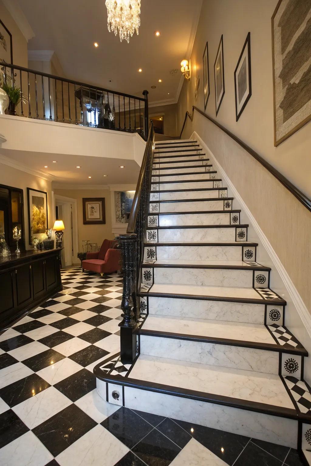 Bold black and white staircase design.