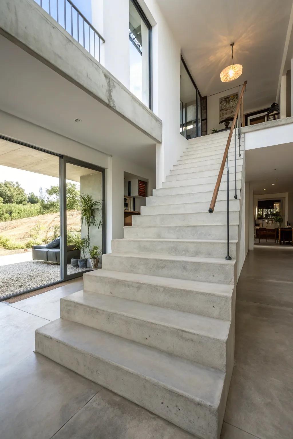 Modern polished concrete stairs for minimalist interiors.