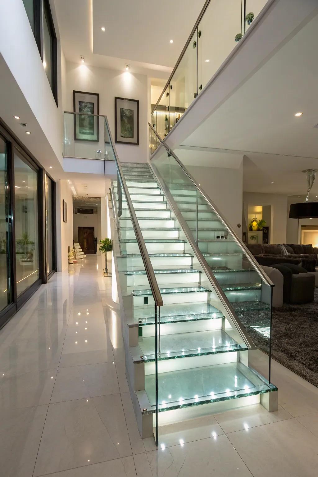 Sophisticated glass stairs creating an open feel.