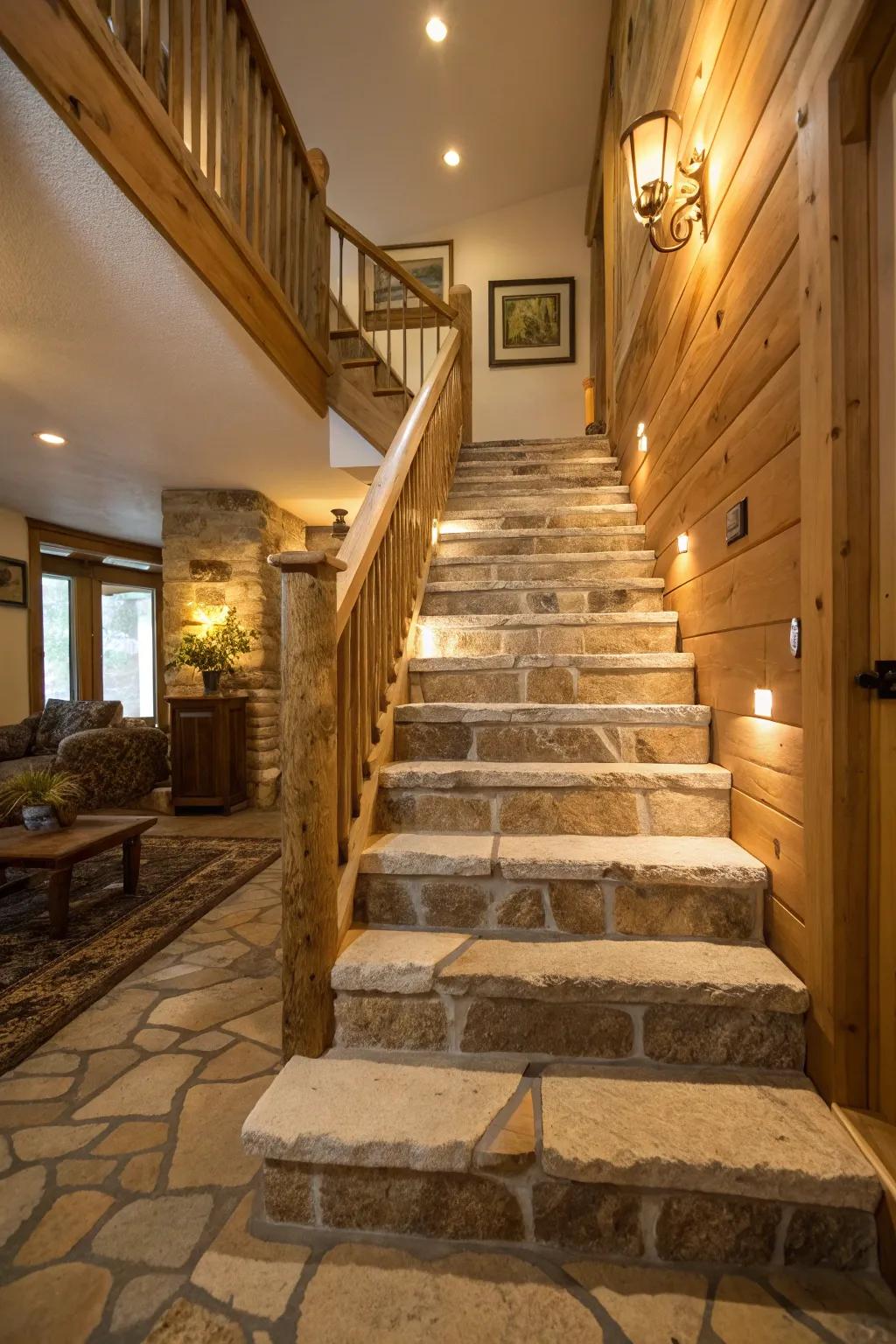Rustic stone stairs adding natural charm.