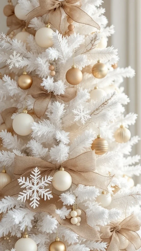 White Christmas Tree Adorned with Neutral Ornaments