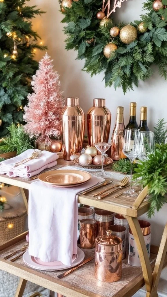 Rose Gold Holiday Bar Cart