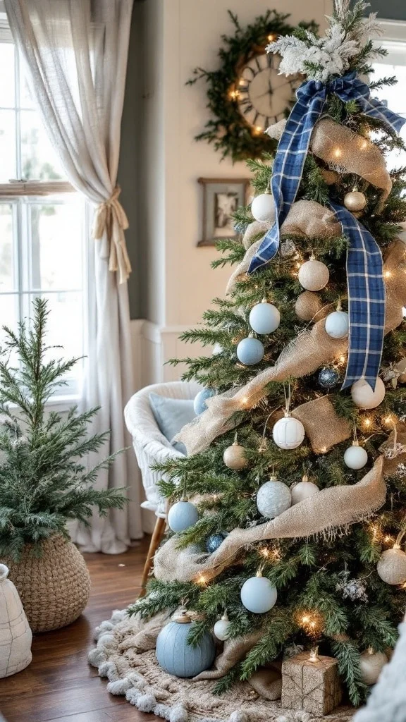 Rustic Blue and Burlap Holiday Decor